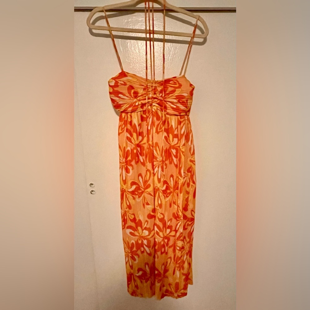 Zara Orange floral sun dress (m)